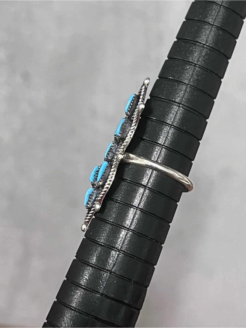 925 Sterling Silver & Kingman Turquoise Native Zuni Needlepoint Ring size 6
